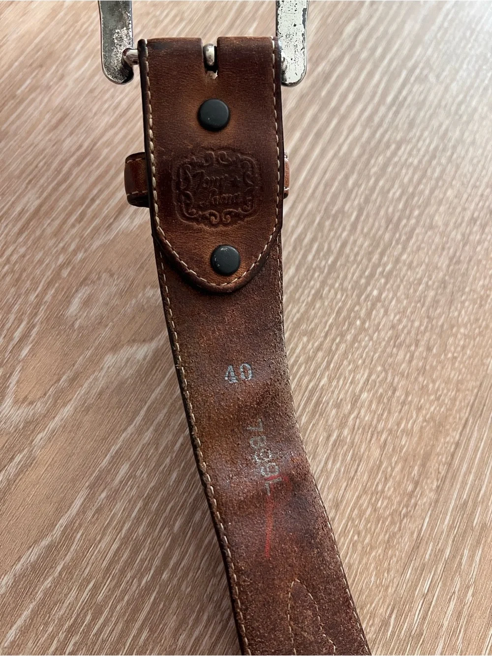 Tony Lama Brown Leather Western-Style Belt with Silver Conchos